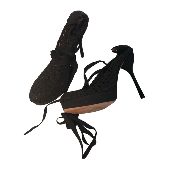 Emporio Armani Shoes Black Lace Up the Leg Stiletto High Heels Italy sz 39 Sexy - Picture 10 of 16